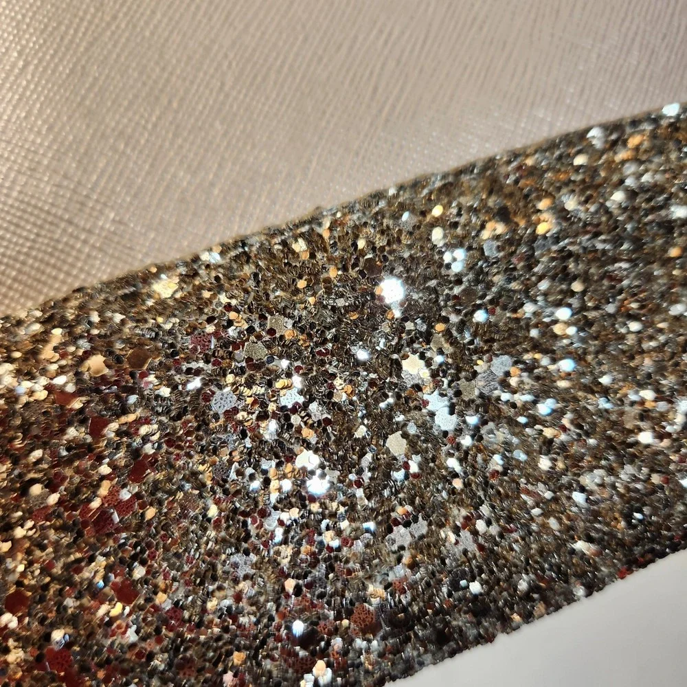 Kate Spade New York Taupe Saffiano Leather Glitter Large Cosmetic Pouch WLRU5216